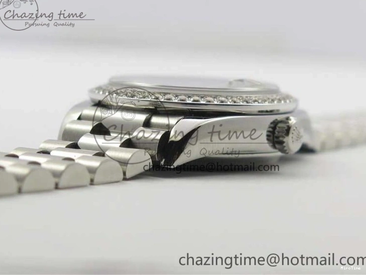 MiroTime 0402 Datejust 31mm 278275 SS Crystal Bezel BP Maker Best Edition Pink Roman Dial Crystal @6 on SS President Bracelet Contemporary 3082